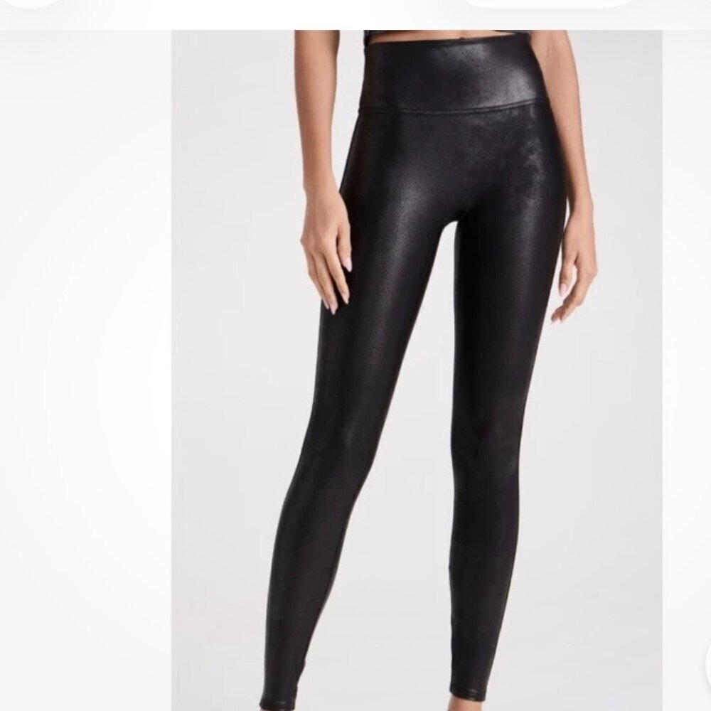 SPANX Women’s Faux Leather Leggings Black High-Waisted Stretch Pants M